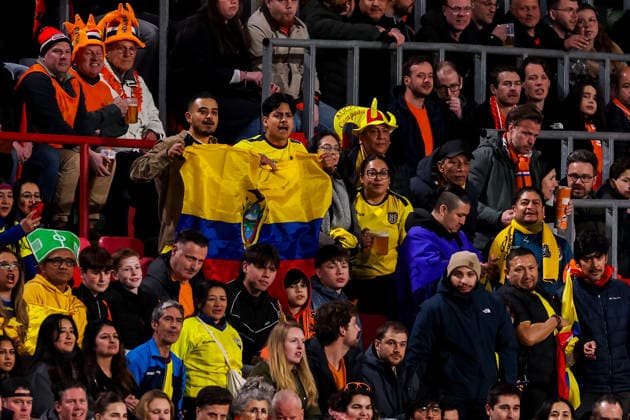 EINDHOVEN, NETHERLANDS - MARCH 31: Ecuador supporters show their support during the International Friendly, Länderspiel, Nationalmannschaft match between Netherlands and Ecuador at the Philips Stadion on March 31, 2026 in Eindhoven, Netherlands.  Copyright: xRenexNijhuis MBxMediax