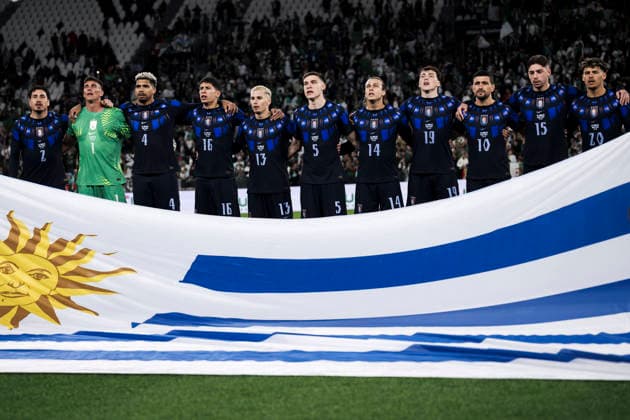 Algeria v Uruguay - Friendly Players of Uruguay sing national anthem prior to the friendly football match between Algeria and Uruguay. Turin Italy Copyright: xNicolòxCampox