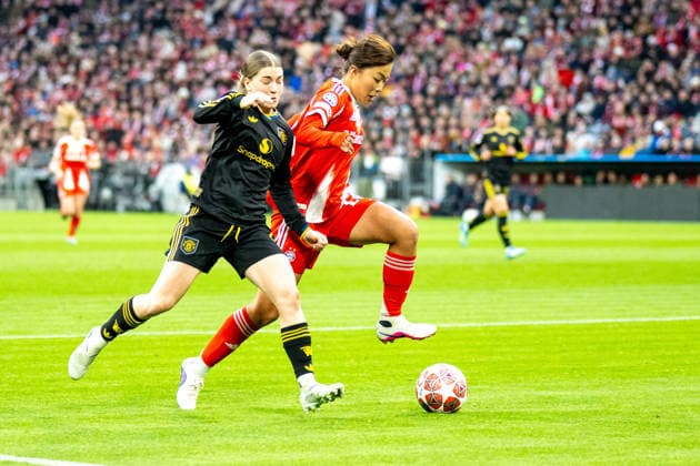 Momoko Tanikawa 18 FC Bayern Muenchen , FC Bayern Women Manchester United, Football, Champions League quarter-final second leg, 01 04 2026 DFB regulations prohibit any use of photographs as image sequences and or quasi video Muenchen Bayern Germany Copyright: xkolbert-press UlrichxGamelx