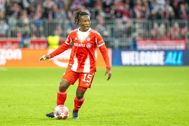 Bernadette Kakounan 15 FC Bayern Muenchen , FC Bayern Women Manchester United, Football, Champions League quarter-final second leg, 01 04 2026 DFB regulations prohibit any use of photographs as image sequences and or quasi video Muenchen Bayern Germany Copyright: xkolbert-press UlrichxGamelx