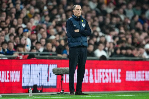 31st March 2026; Wembley Stadium, London, England; Friendly International Football, England versus Japan; England Manager Thomas Tuchel looks on from the sidelines TomxMajor Content restricted for UK based newspaper