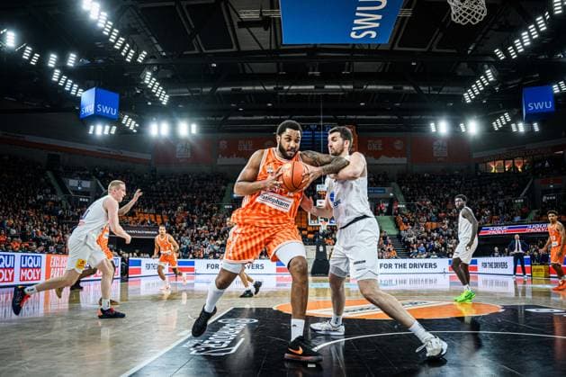 Neu Ulm, Germany, 01 04 26 Joel Soriano ratiopharm ulm battle for the ball during the Basketball Bundesliga match between ratiopharm ulm vs Syntainics MBC at ratiopharm Arena on April 01, 2026 in Neu Ulm, Germany Photo by Harry Langer DeFodi Images ratiopharm Arena, Germany, 01 04 26 Joel Soriano ratiopharm ulm battle for the ball during the Basketball Bundesliga match between ratiopharm ulm vs Syntainics MBC at Neu Ulm on April 1, 2026 in ratiopharm Arena, Germany Photo by Harry Langer DeFodi Images Photo by Harry Langer DeFodi Images