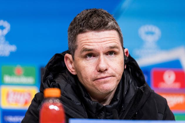MUNICH, GERMANY - APRIL 1: Marc Skinner (Head Coach Manchester United, ManU during the post game press conference, PK, Pressekonferenz after the UEFA Women™s Champions League Quarter final match between FC Bayern Muenchen vs. Manchester United at Allianz Arena on the 2nd leg of the UEFA Women™s Champions League Quarter finals on April 1, 2026 in Munich, Germany. Bavaria Germany Copyright: xSteffiexWunderlx