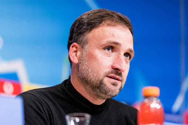 MUNICH, GERMANY - APRIL 1: Jose Barcala (Head Coach FC Bayern Muenchen) during the post game press conference, PK, Pressekonferenz after the UEFA Women™s Champions League Quarter final match between FC Bayern Muenchen vs. Manchester United, ManU at Allianz Arena on the 2nd leg of the UEFA Women™s Champions League Quarter finals on April 1, 2026 in Munich, Germany. Bavaria Germany Copyright: xSteffiexWunderlx