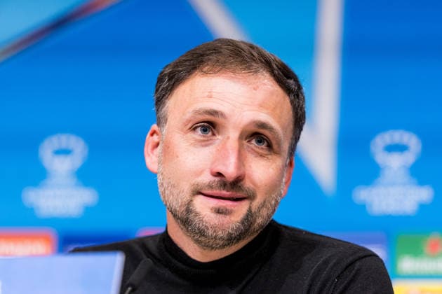 MUNICH, GERMANY - APRIL 1: Jose Barcala (Head Coach FC Bayern Muenchen) during the post game press conference, PK, Pressekonferenz after the UEFA Women™s Champions League Quarter final match between FC Bayern Muenchen vs. Manchester United, ManU at Allianz Arena on the 2nd leg of the UEFA Women™s Champions League Quarter finals on April 1, 2026 in Munich, Germany. Bavaria Germany Copyright: xSteffiexWunderlx