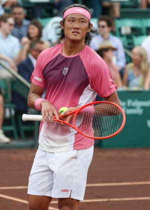 HOUSTON, TX - APRIL 01: Zhizhen Zhang (CHN) reactsin the singles round of 16 match at the Men™s Clay Court Championship on April 1, 2026 at River Oaks Country Club in Houston, TX. (Photo by Leslie Plaza Johnson Icon Sportswire) TENNIS: APR 01 US Men s Clay Court Championship EDITORIAL USE ONLY Icon260401141