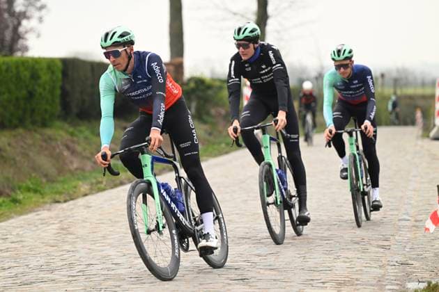 Ronde van Vlaanderen 2026 Cycling Race Media Activities 02 04 2026 OUDENAARDE, BELGIUM - APRIL 02 : Naesen Oliver (BEL) of Decathlon CMA CGM Team and Hoole Daan (NED) of Decathlon CMA CGM Team riding during a training and reconnaissance session ahead of the 110th edition of Ronde van Vlaanderen an UCI World Tour 1.UWT one day cycling road race for Men Elite of 271 km with start in Antwerpen and finish in Oudenaarde on April 2, 2026 in Oudenaarde, Belgium, 02 04 2026 ( Motordriver Guy De Vuyst - Oudenaarde Belgium  Copyright: xNicoxVereeckenx