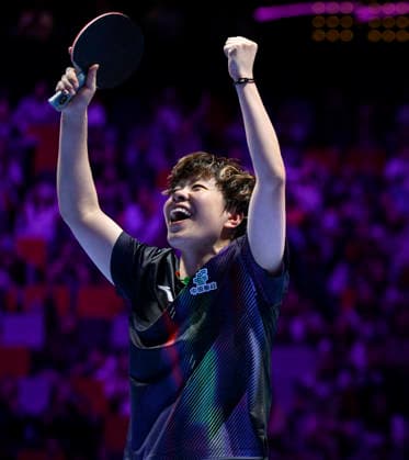 Sport Bilder des Tages (260402) -- MACAO, April 2, 2026 -- Wang Yidi celebrates after the women s singles round of 16 match between Wang Yidi of China and Harimoto Miwa of Japan at the ITTF Men s and Women s World Cup 2026 in Macao, China, April 2, 2026. ) (SP)CHINA-MACAO Table tennis, Tischtennis ITTF-WORLD CUP 2026-WOMEN S SINGLES (CN) YuxYang 