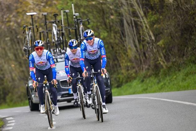 Belgian Remco Evenepoel of Red Bull-BORA-hansgrohe and Australian Jarrad Drizners of Red Bull-BORA-hansgrohe pictured in action during a track reconaissance ahead of the Ronde van Vlaanderen Tour des Flandres Tour of Flanders cycling race, Thursday 02 April 2026. The 110th edition of the cycling race will take place on Sunday 05 April. DAVIDxPINTENS  x169593690x