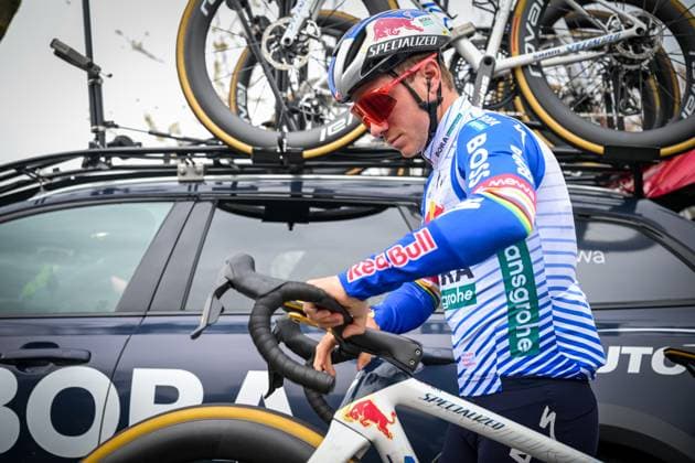 Belgian Remco Evenepoel of Red Bull-BORA-hansgrohe pictured before a track reconaissance ahead of the Ronde van Vlaanderen Tour des Flandres Tour of Flanders cycling race, Thursday 02 April 2026. The 110th edition of the cycling race will take place on Sunday 05 April. DAVIDxPINTENS  x169594353x