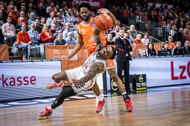 1 Basketball Bundesliga, easyCredit BBL, Season 2025 2026, Men, Main Round, Matchday 27, 02 04 2026, RASTA Vechta BMA365 Bamberg Baskets Cobe Williams 24 BMA365 Bamberg Baskets in action Vechta RASTA Dome Lower Saxony Germany