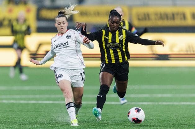 260402 Nina Luhrben of Eintracht Frankfurt and Monica Jusu Bah of Häcken during the UEFA Women s Europa Cup semifinal between Häcken and Eintracht Frankfurt on April 2, 2026 in Gothenburg Photo Michael Erichsen BILDBYRAN COP 89 MI0962 fotboll football soccer fotball europa cup häcken eintracht frankfurt uefa womens europa cup dam bbeng semifinal  Copyright: MICHAELxERICHSEN BB260402MI014