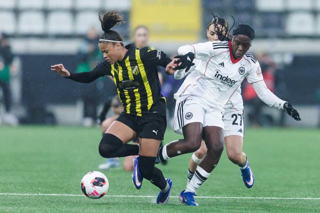 260402 Felicia Schröder of Häcken and Nicole Anyomi of Eintracht Frankfurt during the UEFA Women s Europa Cup semifinal between Häcken and Eintracht Frankfurt on April 2, 2026 in Gothenburg Photo Michael Erichsen BILDBYRAN COP 89 MI0962 fotboll football soccer fotball europa cup häcken eintracht frankfurt uefa womens europa cup dam bbeng semifinal  Copyright: MICHAELxERICHSEN BB260402MI017