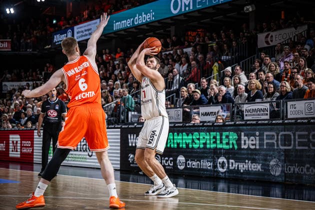 1 Basketball Bundesliga, easyCredit BBL, Season 2025 2026, Men, Main Round, Matchday 27, 02 04 2026, RASTA Vechta BMA365 Bamberg Baskets Moritz Krimmer 27 BMA365 Bamberg Baskets at Jumpshot Vechta RASTA Dome Lower Saxony Germany
