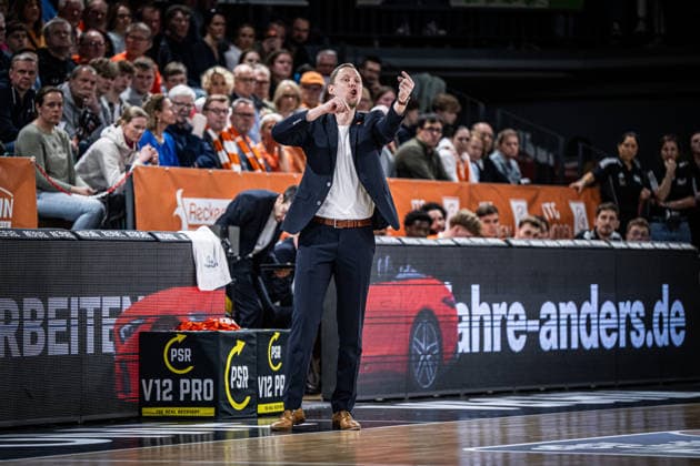1 Basketball Bundesliga, easyCredit BBL, Season 2025 2026, Men, Main Round, Matchday 27, 02 04 2026, RASTA Vechta BMA365 Bamberg Baskets Christian Held Head Coach RASTA Vechta during the game Vechta RASTA Dome Lower Saxony Germany