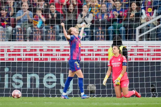 Barcelona FC v Real Madrid CF - UEFA Women s Champions League 2025 26 Quarter-finals Second Leg Caroline Graham Hansen forwards of Barcelona and Norway celebrates after scoring her sides first goal during the UEFA Women s Champions League 2025 26 Quarter-finals Second Leg match between FC Barcelona, Barca and Real Madrid CF at Spotify Camp Nou on April 2, 2026 in Barcelona, Spain. Barcelona Spain  Copyright: xJosexBretonx originalFilename:bretonhernandez-barcelon260402_npHD9.jpg