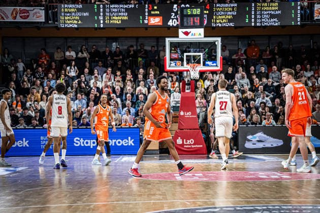 1 Basketball Bundesliga, easyCredit BBL, Season 2025 2026, Men, Main Round, Matchday 27, 02 04 2026, RASTA Vechta BMA365 Bamberg Baskets Lloyd Pandi 41 RASTA Vechta shows emotions during the game Vechta RASTA Dome Lower Saxony Germany