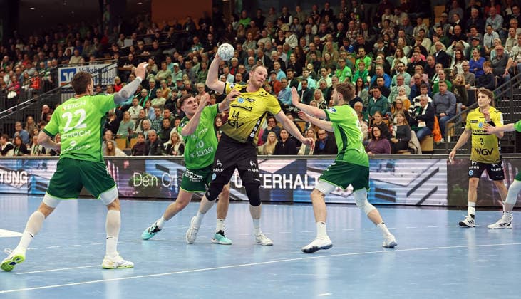 02 04 2026, xovx, Handball Daikin Handball Bundesliga, HSG Wetzlar TVB Stuttgart v l Jona Schoch HSG Wetzlar , Josip Simic HSG Wetzlar , Lenny Rubin TVB Stuttgart , Niklas Theiß HSG Wetzlar , Max Häfner TVB Stuttgart Wetzlar Buderus Arena Hessen Germany EN