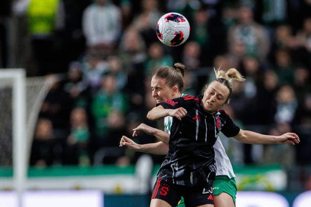 260402 Gudrun Arnardottir of Hammarby and Elizabeth Ospeck of Sparta Prague during the UEFA Women s Europa Cup semifinal between Hammarby and Sparta Prague on April 2, 2026 in Stockholm Photo Kenta Jönsson BILDBYRAN COP 210 KJ0331 fotboll football soccer fotball europa cup hammarby sparta prague uefa womens europa cup semifinal dam bbeng  Copyright: KENTAxJÖNSSON BB260402KJ014
