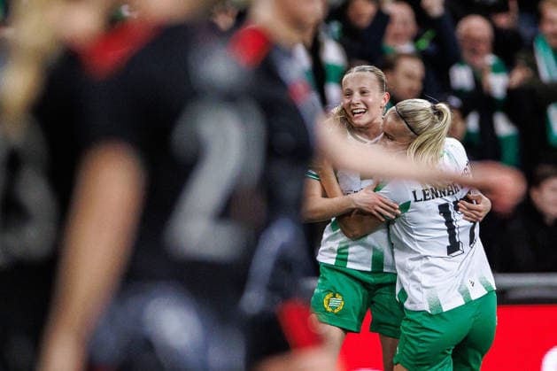 260402 Fanny Peterson of Hammarby celebrates the 1 0 goal during the UEFA Women s Europa Cup semifinal between Hammarby and Sparta Prague on April 2, 2026 in Stockholm Photo Kenta Jönsson BILDBYRAN COP 210 KJ0331 fotboll football soccer fotball europa cup hammarby sparta prague uefa womens europa cup semifinal dam bbeng jubel  Copyright: KENTAxJÖNSSON BB260402KJ016
