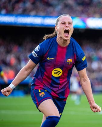 Spain-Football-Women Champions League - FC Barcelona, Barca v Real Madrid CF in Barcelona, Spain. Barcelona, Spain, 2, April, 2026. FC Barcelona player (17) Ewa Pajor celebrates her score during Women Champions League match between FC Barcelona and Real Madrid CF in Spotify Camp Nou Stadium, Barcelona, Spain, on April 2, 2026. Barcelona Spotify Camp Nou Stadium Barcelona Spain