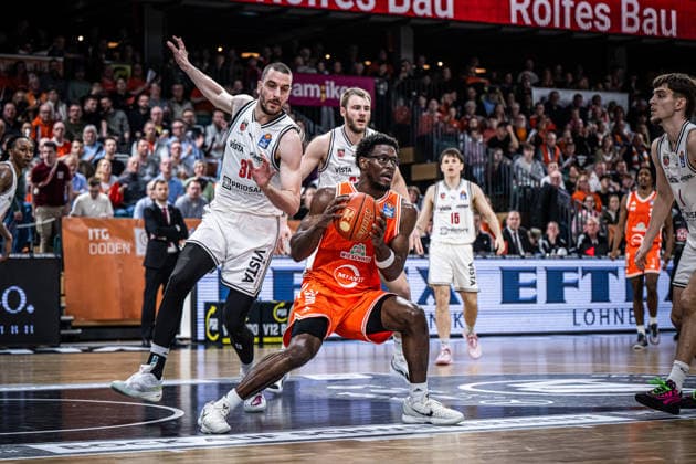 1 Basketball Bundesliga, easyCredit BBL, Season 2025 2026, Men, Main Round, Matchday 27, 02 04 2026, RASTA Vechta BMA365 Bamberg Baskets TJ Bamba 5 RASTA Vechta in action Vechta RASTA Dome Lower Saxony Germany
