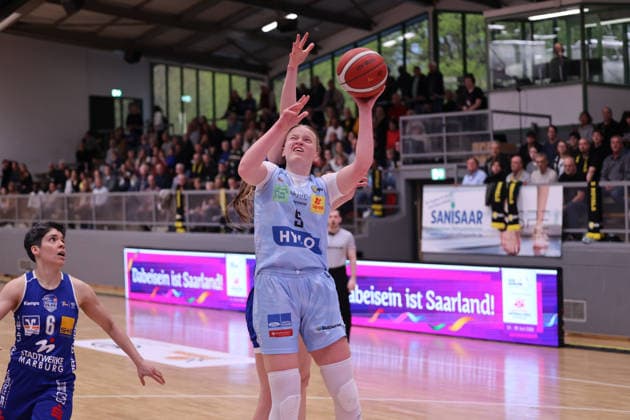 02 04 2026, Basketball, Women, Season 2025 2026, Toyota Womens Basketball Bundesliga, Playoffs, Saarlouis Royals Basketball Club Marburg e V , Emma Eichmeyer Saarlouis Royals Saarlouis Stadtgartenhalle Saarland Germany DEU Copyright: xSebastianxBachx