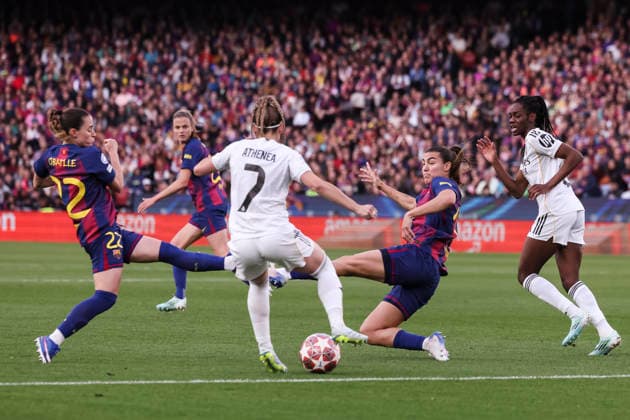 April 2, 2026, Barcelona, Barcelona, SPAIN: Ona Batlle Pascual, Patricia Guijarro Gutierrez of FC Barcelona, Barca and Athenea Del Castillo Beivide of Real Madrid CF in action during the UEFA WomenÃ¢â‚¬â ¢s Champions League 2025 26 Quarter-finals second Leg, football match played between FC Barcelona and Real Madrid CF at Spotify Camp Nou stadium on April 02, 2026 in Barcelona, Spain. Barcelona SPAIN - ZUMAa181 20260402_zaa_a181_057 Copyright: xJavierxBorregox