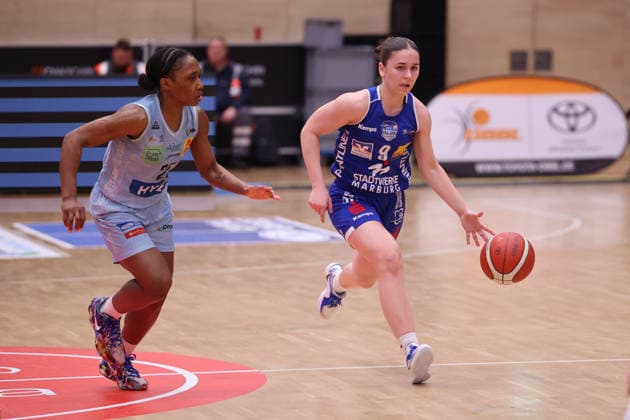 02 04 2026, Basketball, Women, Season 2025 2026, Toyota Womens Basketball Bundesliga, Playoffs, Saarlouis Royals Basketball Club Marburg e V , Martha Burse Saarlouis Royals , Marianna Byvatov Basketball Club Marburg e V Saarlouis Stadtgartenhalle Saarland Germany DEU Copyright: xSebastianxBachx