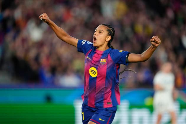 Barcelona FC v Real Madrid CF - UEFA Women s Champions League 2025 26 Quarter-finals Second Leg Esmee Brugts forwards of Barcelona and Spain Netherlands celebrates after scoring her sides first goal during the UEFA Women s Champions League 2025 26 Quarter-finals Second Leg match between FC Barcelona, Barca and Real Madrid CF at Spotify Camp Nou on April 2, 2026 in Barcelona, Spain. Barcelona Spain  Copyright: xJosexBretonx originalFilename:bretonhernandez-barcelon260402_npCn1.jpg