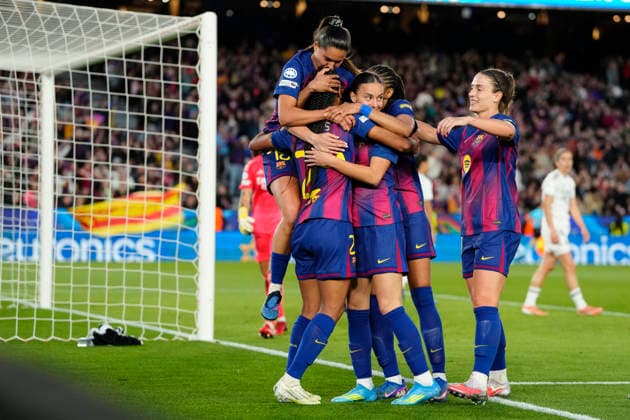 Barcelona FC v Real Madrid CF - UEFA Women s Champions League 2025 26 Quarter-finals Second Leg Esmee Brugts forwards of Barcelona and Spain Netherlands celebrates after scoring her sides first goal during the UEFA Women s Champions League 2025 26 Quarter-finals Second Leg match between FC Barcelona, Barca and Real Madrid CF at Spotify Camp Nou on April 2, 2026 in Barcelona, Spain. Barcelona Spain  Copyright: xJosexBretonx originalFilename:bretonhernandez-barcelon260402_npsWd.jpg