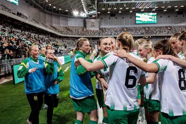 260402 Vilde Hasund of Hammarby celebrates the 2 0 goal during the UEFA Women s Europa Cup semifinal between Hammarby and Sparta Prague on April 2, 2026 in Stockholm Photo Kenta Jönsson BILDBYRAN COP 210 KJ0331 fotboll football soccer fotball europa cup hammarby sparta prague uefa womens europa cup semifinal dam bbeng jubel  Copyright: KENTAxJÖNSSON BB260402KJ026