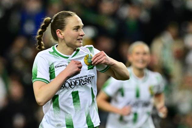 STOCKHOLM, SWEDEN 20260402 Hammarby s Vilde Hasund celebrates after winning 2 0 during Thursday s semi final in the European Cup between Hammarby IF and AC Sparta Prague at 3Arena STOCKHOLM SWEDEN x10030x  Copyright: xJonasxEkströmer TTx EUROPEAN CUP HAMMARBY-SPARTA PRAGUE