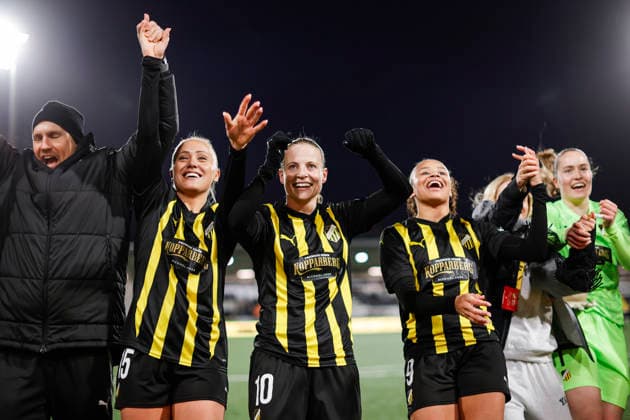GÖTEBORG, SWEDEN 20260402 Häckens Alva Selerud, Anna Anvegard, Felicia Schröder and goalkeeper Fanney Birkisdottir celebrate after Thursdays Europa Cup semi-final between BK Häcken and Eintracht Frankfurt at Nordic Wellness arena Hisingen Arena GÖTEBORG SWEDEN x9200x  Copyright: xAdamxIhse TTx EUROPA CUP HÄCKEN-FRANKFURT