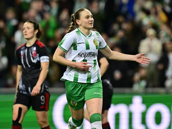 Hammarby s Vilde Hasund celebrates after scoring 2 0 during the UEFA Women s Europa Cup 2nd leg semi final soccer match between Hammarby IF and AC Sparta Praha at 3Arena, in Stockholm, Sweden, on April 2, 2026 STOCKHOLM SWEDEN x10030x  Copyright: xJonasxEkströmer TTx SWEDEN SOCCER UEFA WOMEN S EUROPA CUP