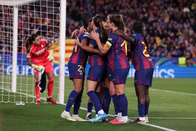 April 2, 2026, Barcelona, Barcelona, SPAIN: Esmee Brugts of FC Barcelona, Barca celebrates a goal with teammates during the UEFA WomenÃ¢â‚¬â ¢s Champions League 2025 26 Quarter-finals second Leg, football match played between FC Barcelona and Real Madrid CF at Spotify Camp Nou stadium on April 02, 2026 in Barcelona, Spain. FC Barcelona V Real Madrid CF - UEFA WomenÃ¢â‚¬â ¢S Champions League 2025 26 Quarter-Finals Second Leg  - ZUMAa181 20260402_zaa_a181_086 Copyright: xJavierxBorregox