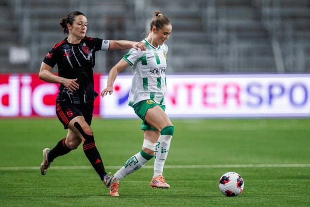 260402 Eva Bartonova of Sparta Prague and Svea Rehnberg of Hammarby during the UEFA Women s Europa Cup semifinal between Hammarby and Sparta Prague on April 2, 2026 in Stockholm Photo Kenta Jönsson BILDBYRAN COP 210 KJ0331 fotboll football soccer fotball europa cup hammarby sparta prague uefa womens europa cup semifinal dam bbeng  Copyright: KENTAxJÖNSSON BB260402KJ030