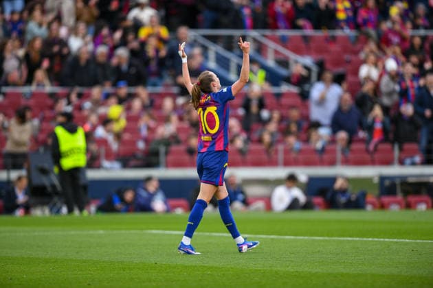 FC Barcelona, Barca v REAL MADRID CF SPOTIFY CAMP NOU. BARCELONA. April 2, 2026 FC BARCELONA vs REAL MADRID CF April 2, 2026 Caroline Graham (10) of FC Barcelona celebrates scoring his team s second goal during the soccer match corresponding to the quarter finals of the UEFA Women s Champions League between FC Barcelona and Newcastle United at Spotify Camp Nou in Barcelona, Spain. Barcelona ESP Copyright: xS.xRosx