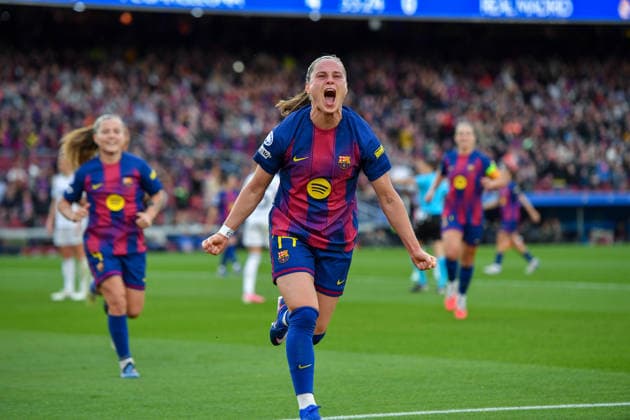 FC Barcelona, Barca v REAL MADRID CF SPOTIFY CAMP NOU. BARCELONA. April 2, 2026 FC BARCELONA vs REAL MADRID CF April 2, 2026 Pajor (17) of FC Barcelona celebrates scoring his team s fourth goal during the soccer match corresponding to the quarter finals of the UEFA Women s Champions League between FC Barcelona and Newcastle United at Spotify Camp Nou in Barcelona, Spain. Barcelona ESP Copyright: xS.xRosx
