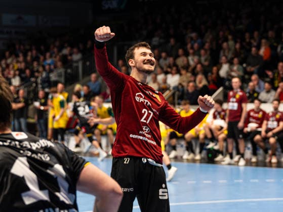 Dennis Wipf VfL Eintracht Hagen, 27 cheers and is happy VfL Eintracht Hagen vs HSG Krefeld Niederrhein, Handball, 2 Bundesliga, Matchday 26, Season 2025 2026, 02 04 2026 VfL Eintracht Hagen vs HSG Krefeld Niederrhein, Handball, 2 Bundesliga, Matchday 26, Season 2025 2026, 02 04 2026 Hagen Copyright: xEibner-Pressefoto Kruczynskix EP_DKI