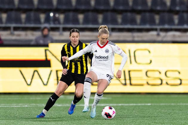 260402 Tabby Tindell of Häcken and Rebecka Blomqvist of Eintracht Frankfurt during the UEFA Women s Europa Cup semifinal between Häcken and Eintracht Frankfurt on April 2, 2026 in Gothenburg Photo Michael Erichsen BILDBYRAN COP 89 MI0962 bbeng dam eintracht frankfurt europa cup football fotball fotboll häcken semifinal soccer uefa womens europa cup  Copyright: MICHAELxERICHSEN BB260402MI097