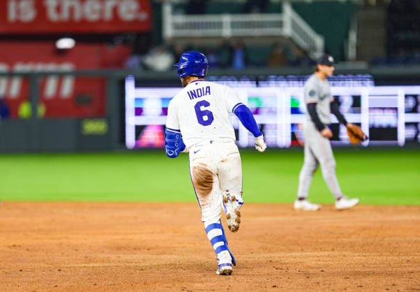APR 01, 2026: Kansas City Royals second baseman Jonathan India (6) rounds second base after hitting a grand slam during a baseball game between the Minnesota Twins and Kansas City Royals at Kauffman Stadium Kansas City, MO. CSM Kansas City United States - ZUMAc04_ 20260402_zma_c04_107 Copyright: xRomanxPunox