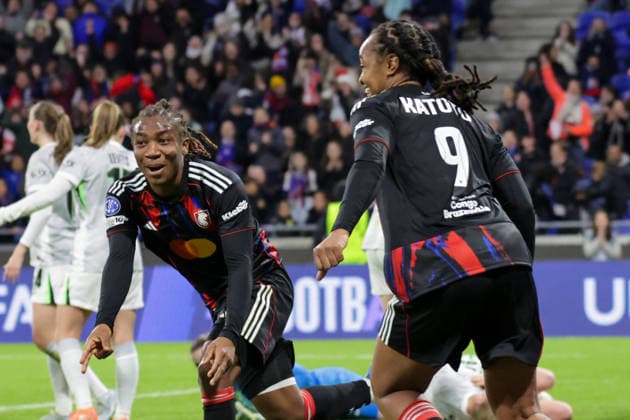 02 04 2026, xgrfx, Football UEFA Women s Champions League Quarterfinals , OL Lyonnes VfL Wolfsburg v l Goal, Melchie Dumornay to 2 0 OL Lyonnes DFL DFB REGULATIONS PROHIBIT ANY USE OF PHOTOGRAPHS as IMAGE SEQUENCES and or QUASI VIDEO Lyon