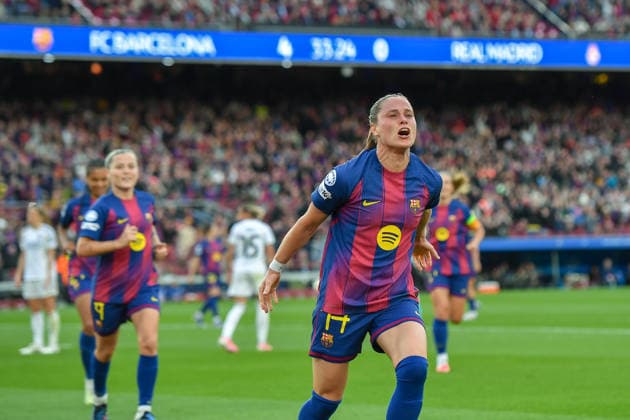 FC Barcelona, Barca v REAL MADRID CF SPOTIFY CAMP NOU. BARCELONA. April 2, 2026 FC BARCELONA vs REAL MADRID CF April 2, 2026 Pajor (17) of FC Barcelona celebrates scoring his team s third goal during the soccer match corresponding to the quarter finals of the UEFA Women s Champions League between FC Barcelona and Newcastle United at Spotify Camp Nou in Barcelona, Spain. Barcelona ESP Copyright: xS.xRosx