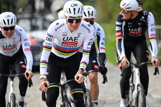 Ronde van Vlaanderen 2026 Cycling Race Media Activities 03 04 2026 OUDENAARDE, BELGIUM - APRIL 03 : Pogacar Tadej (SLO) of UAE Team Emirates XRG riding during a training and reconnaissance session ahead of the 110th edition of Ronde van Vlaanderen an UCI World Tour 1.UWT one day cycling road race for Men Elite of 271 km with start in Antwerpen and finish in Oudenaarde on April 3, 2026 in Oudenaarde, Belgium, 03 04 2026 ( Motordriver Guy De Vuyst - Oudenaarde Belgium  Copyright: xNicoxVereeckenx