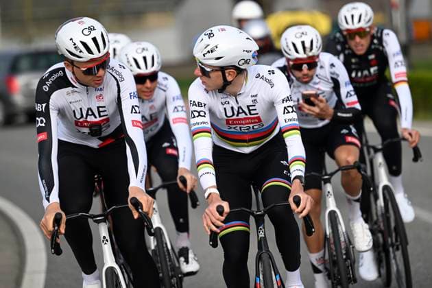 Ronde van Vlaanderen 2026 Cycling Race Media Activities 03 04 2026 OUDENAARDE, BELGIUM - APRIL 03 : Vermeersch Florian (BEL) of UAE Team Emirates XRG, Pogacar Tadej (SLO) of UAE Team Emirates XRG riding during a training and reconnaissance session ahead of the 110th edition of Ronde van Vlaanderen an UCI World Tour 1.UWT one day cycling road race for Men Elite of 271 km with start in Antwerpen and finish in Oudenaarde on April 3, 2026 in Oudenaarde, Belgium, 03 04 2026 ( Motordriver Guy De Vuyst - Oudenaarde Belgium  Copyright: xNicoxVereeckenx