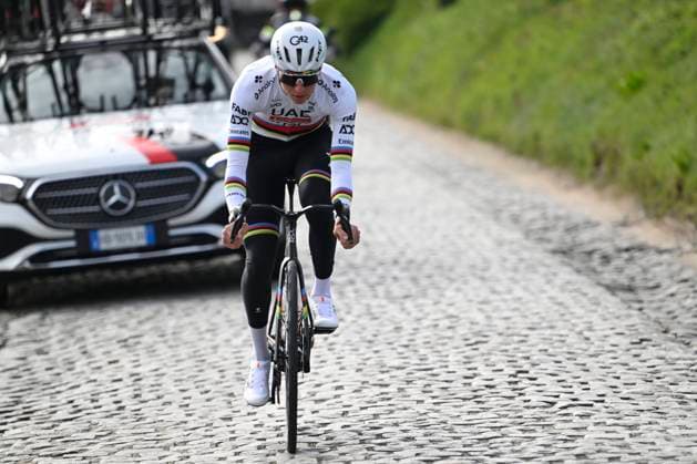 Ronde van Vlaanderen 2026 Cycling Race Media Activities 03 04 2026 OUDENAARDE, BELGIUM - APRIL 03 : Pogacar Tadej (SLO) of UAE Team Emirates XRG riding during a training and reconnaissance session ahead of the 110th edition of Ronde van Vlaanderen an UCI World Tour 1.UWT one day cycling road race for Men Elite of 271 km with start in Antwerpen and finish in Oudenaarde on April 3, 2026 in Oudenaarde, Belgium, 03 04 2026 ( Motordriver Guy De Vuyst - Oudenaarde Belgium  Copyright: xNicoxVereeckenx
