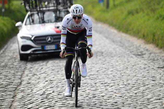 Ronde van Vlaanderen 2026 Cycling Race Media Activities 03 04 2026 OUDENAARDE, BELGIUM - APRIL 03 : Pogacar Tadej (SLO) of UAE Team Emirates XRG riding during a training and reconnaissance session ahead of the 110th edition of Ronde van Vlaanderen an UCI World Tour 1.UWT one day cycling road race for Men Elite of 271 km with start in Antwerpen and finish in Oudenaarde on April 3, 2026 in Oudenaarde, Belgium, 03 04 2026 ( Motordriver Guy De Vuyst - Oudenaarde Belgium  Copyright: xNicoxVereeckenx