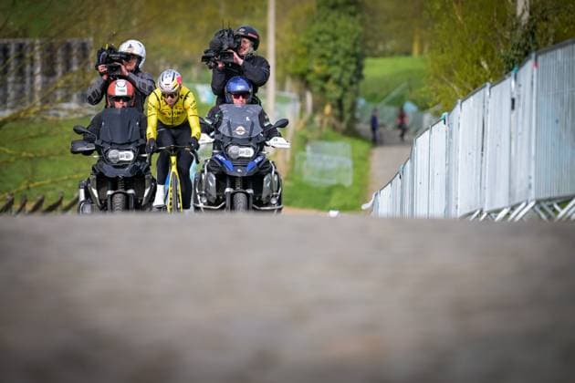 Belgian Wout van Aert of Team Visma-Lease a Bike pictured in action during pictured at a track reconaissance ahead of the Ronde van Vlaanderen Tour des Flandres Tour of Flanders cycling race, Friday 03 April 2026. The 110th edition of the cycling race will take place on Sunday 05 April. DAVIDxPINTENS  x169659902x