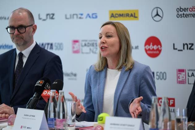 TENNIS - WTA, Tennis Damen Upper Austria Ladies Linz, PK LINZ,AUSTRIA,03.APR.26 - TENNIS - WTA Tour, Upper Austria Ladies Linz, preview, press conference, PK, Pressekonferenz Image shows vice mayor of Linz Karin Leitner.  GEPAxpictures xChristianxMoser